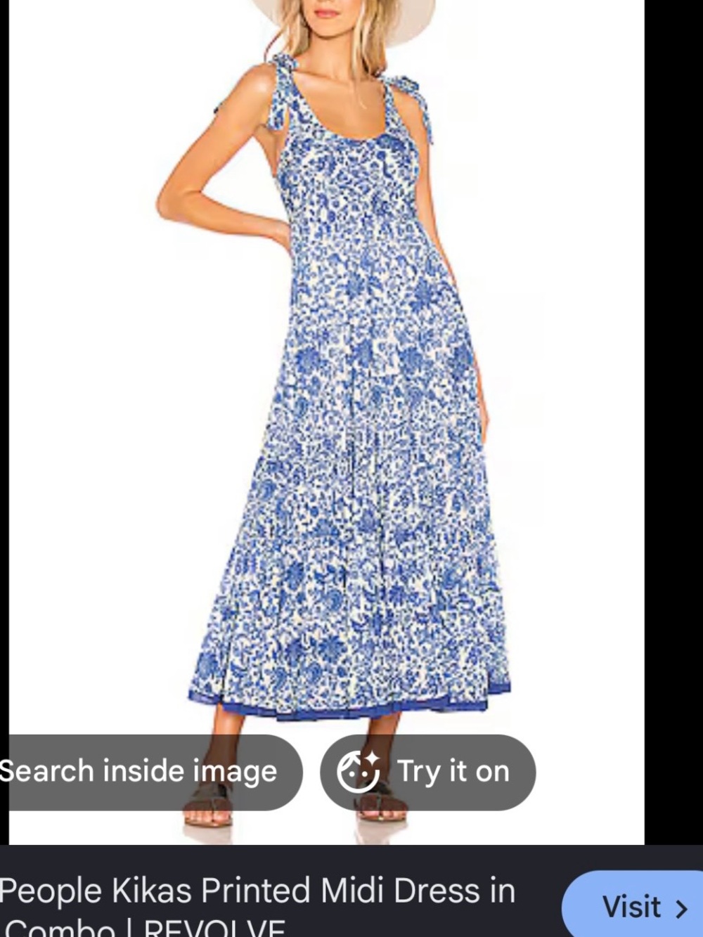Free People Blue and White Floral Tie-Shoulder Maxi Dress - Picture 1 of 3